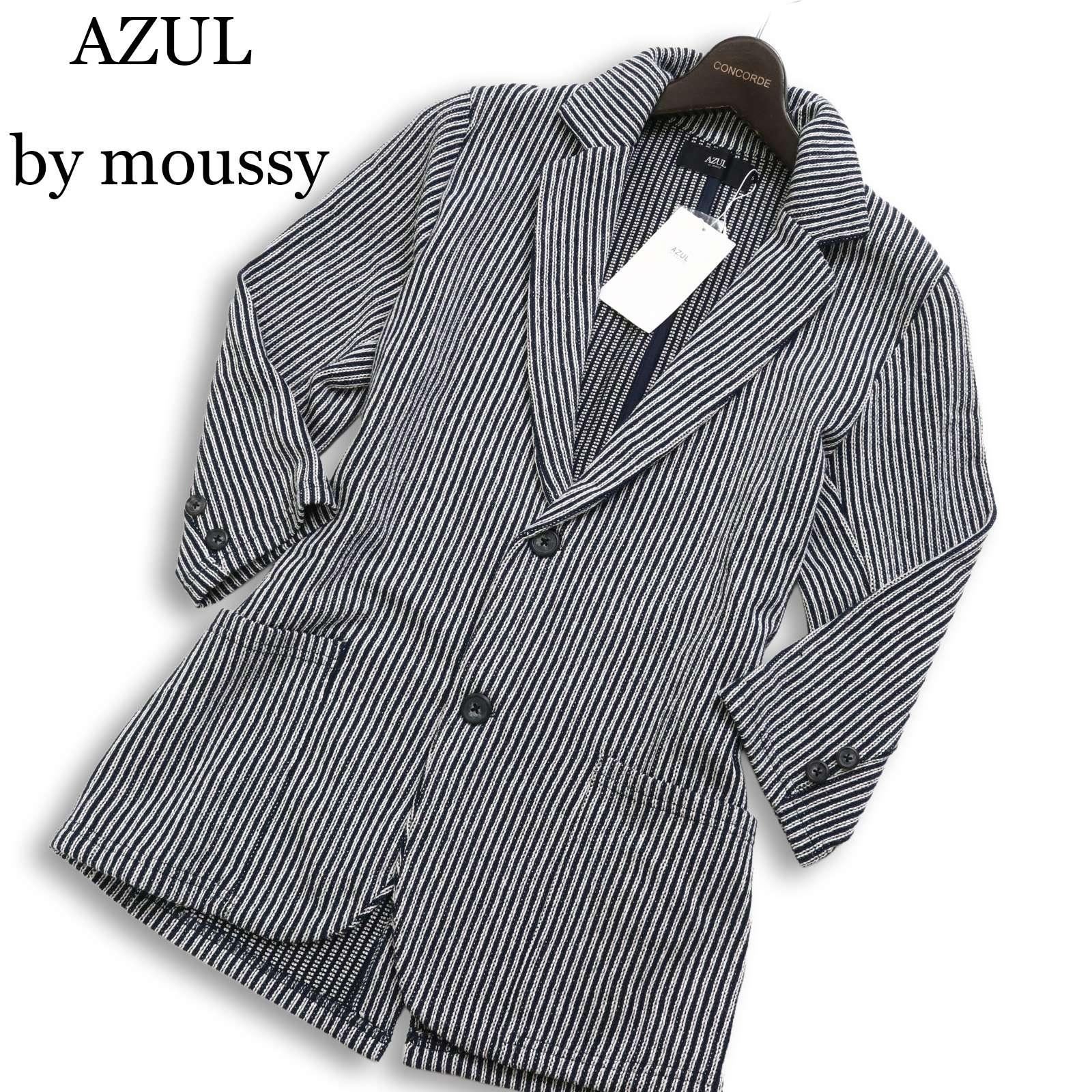 [New, unused] AZUL by moussy Spring/Summer Three-quarter sleeve striped tailored jacket Sz.S Men s Navy