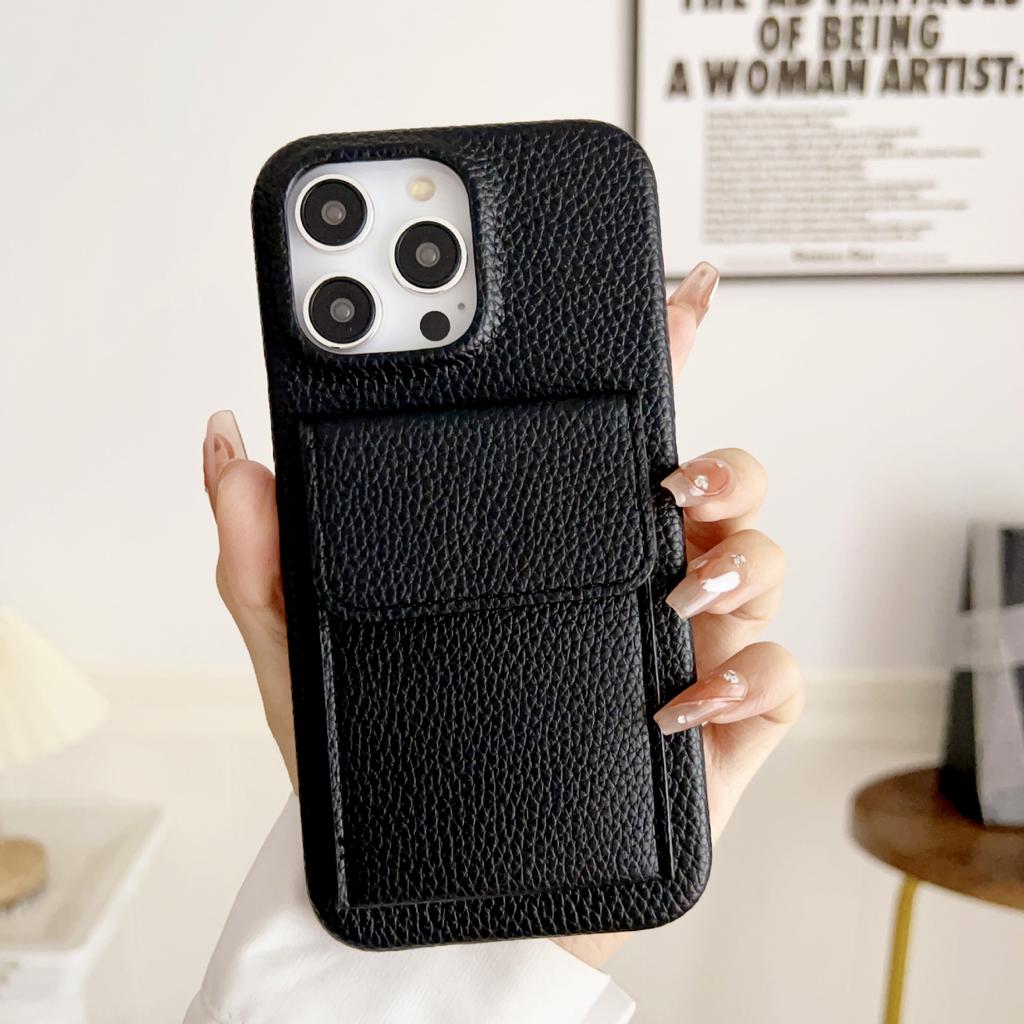 Applicable to iPhone14 mobile phone case 15Pro leather lychee pattern multi-function card bag holder 12Pro color
