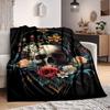 1pc Skull Flowers Blanket, Lightweight Flannel Fleece with Digital Printing, Soft Warm for Sofa, Travel, Camping, Office, Couch, Chair, and Bed, All-S