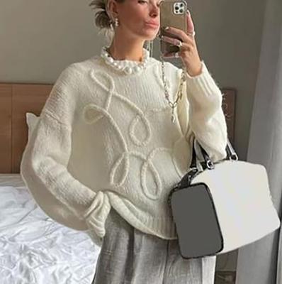 Fashion Casual Pullovers Women Solid Color Round Neck Long Sleeve Knitted Sweater Loose Female Autunn Winter