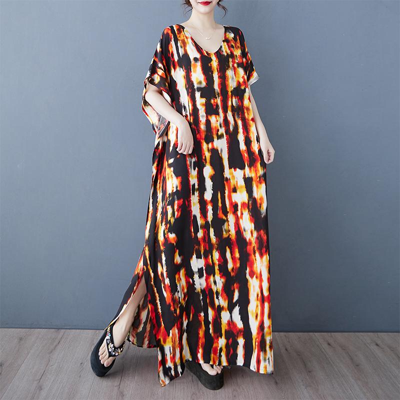 DIMANAF Neu 2025 Damen Sommer Übergröße Langes Kleid Locker Strand Druck Basic Freizeitkleid Übergroß