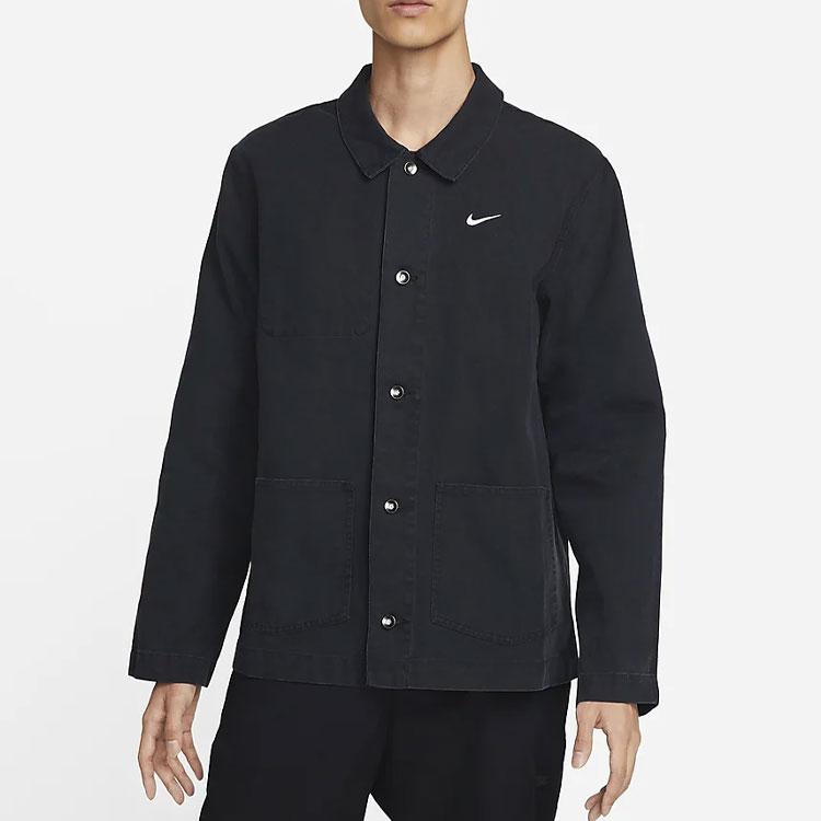 Nike Solid Color Large Pocket Collared Jacket Men Outerwear Black DQ5185-010