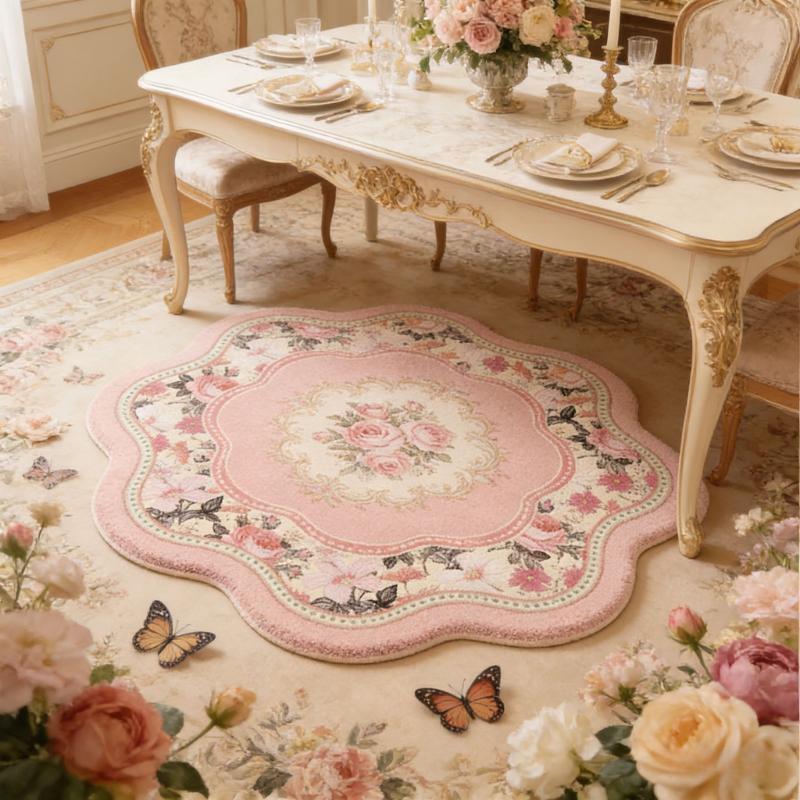 Flower Pattern Carpets for Living Room Fluffy Soft Pink Rug French Style Bedroom Decor Pink Carpet Thick Plush Bedside Floor Mat
