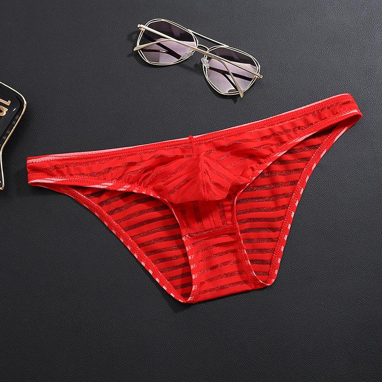 New Multi Color Men's Triangle Underwear Low Waist Breathable Solid Color Stripe Ultra Thin Transparent Ice Silk