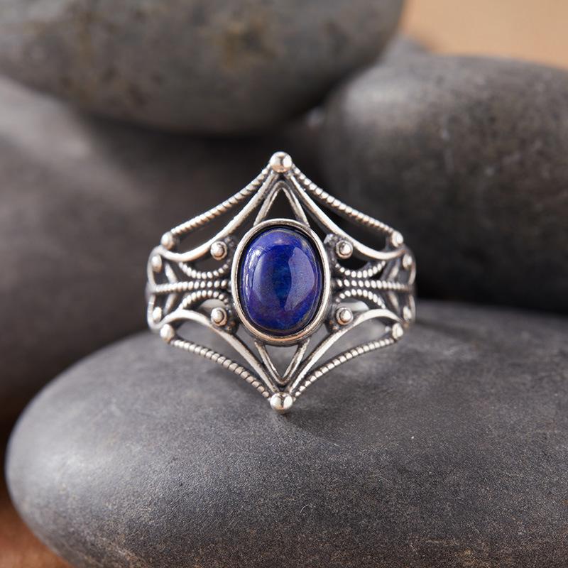 Natural Gemstone Moonstone Topaz Tiger Eye Kyanite Colored Treasure Ring Women'S S925 Sterling Silver Thai Silver Index Finger Ring