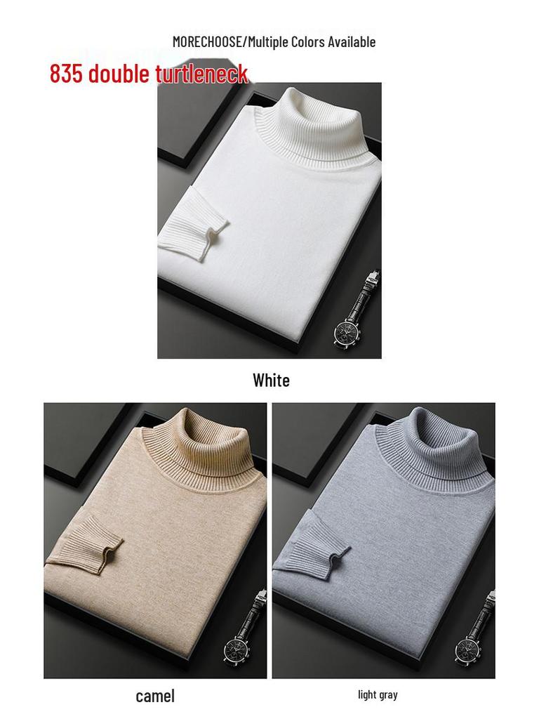 Men's High Neck Knit Sweater - Warm Solid Color Pullover for Middle-aged and Young Men