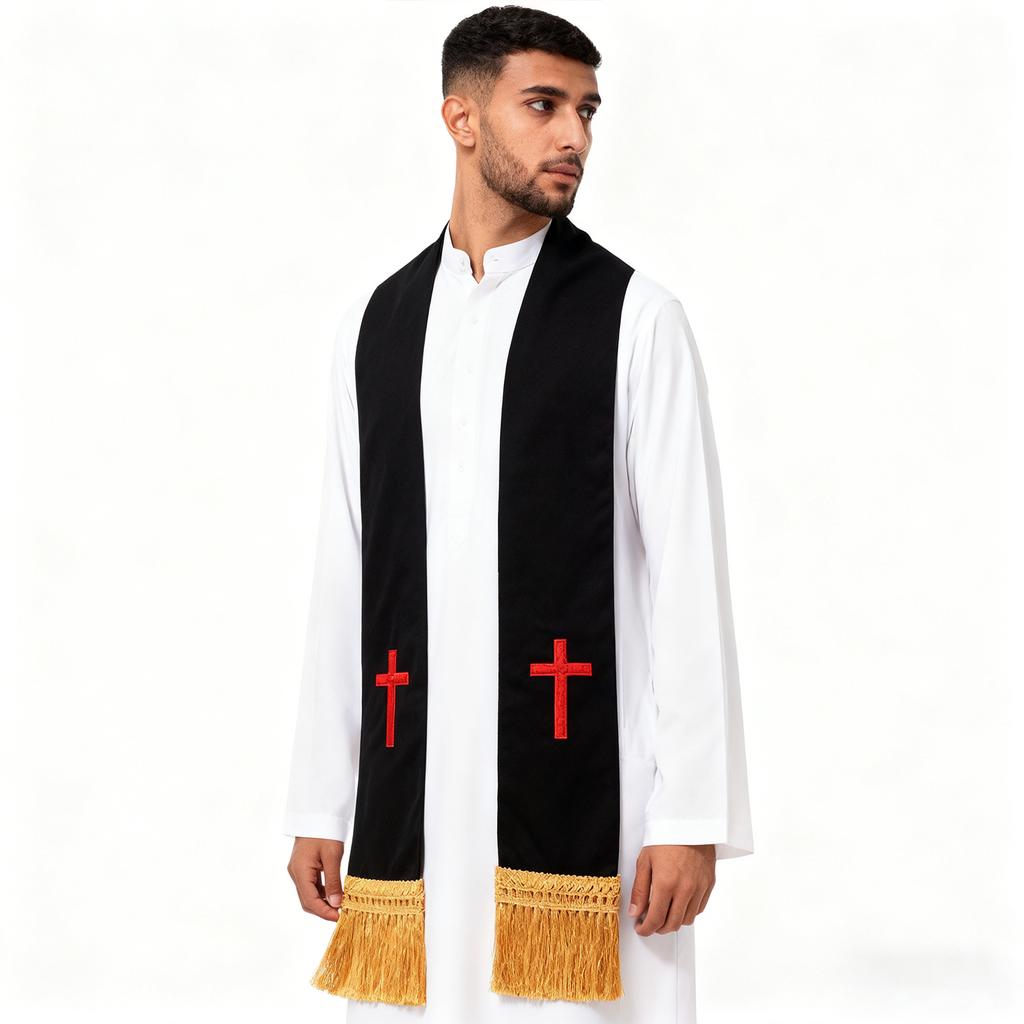 Estola Bordada Leve para o Clero, Lenço com Franjas para Uso Ativo Durante Pregações e Reuniões Religiosas