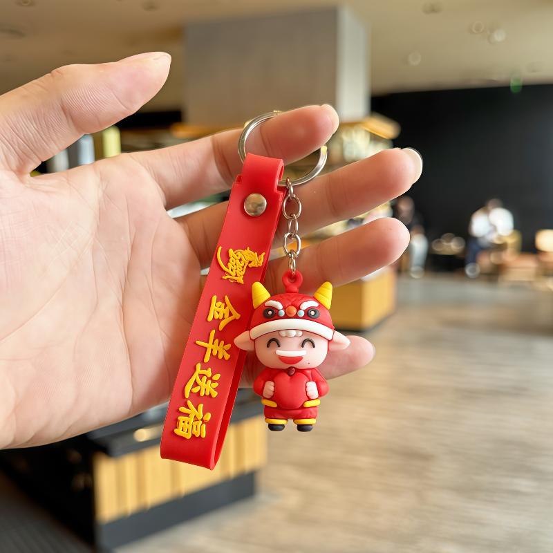 Cute Red Cartoon Sheep Keychain Soft PVC Pendant Durable Wrist Strap Perfect for Student Backpack Pendant Small Gift