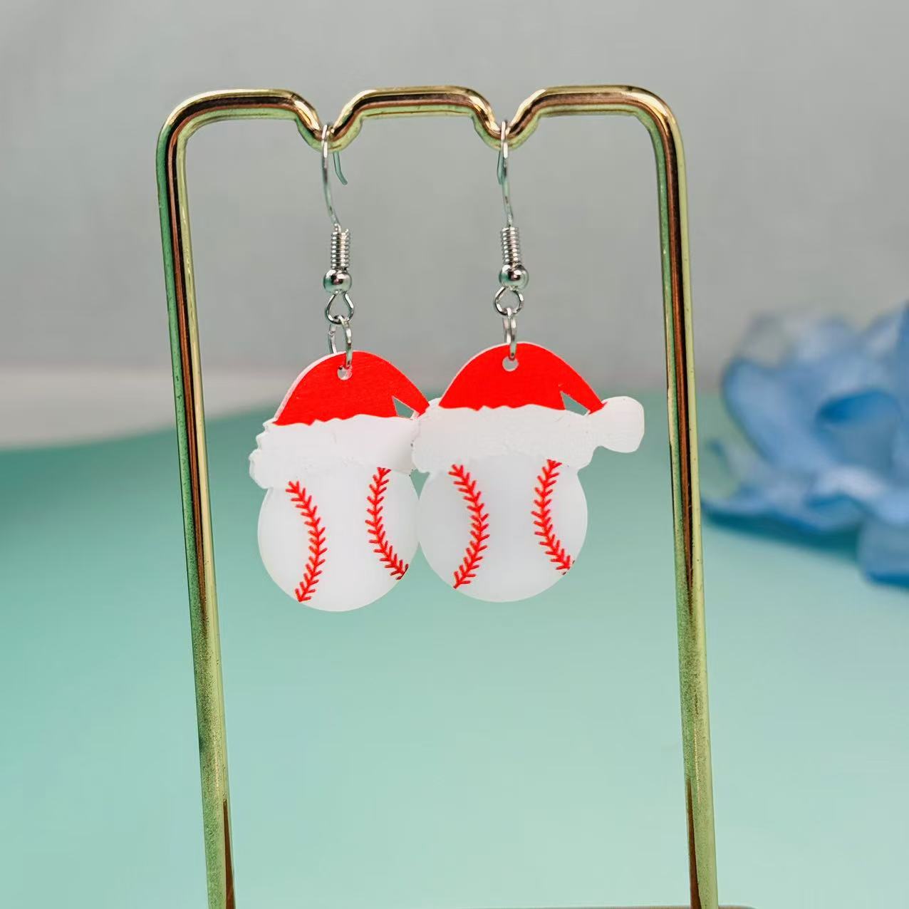 1 pair of Christmas baseball football basketball earrings earrings red dress celebration holiday earrings