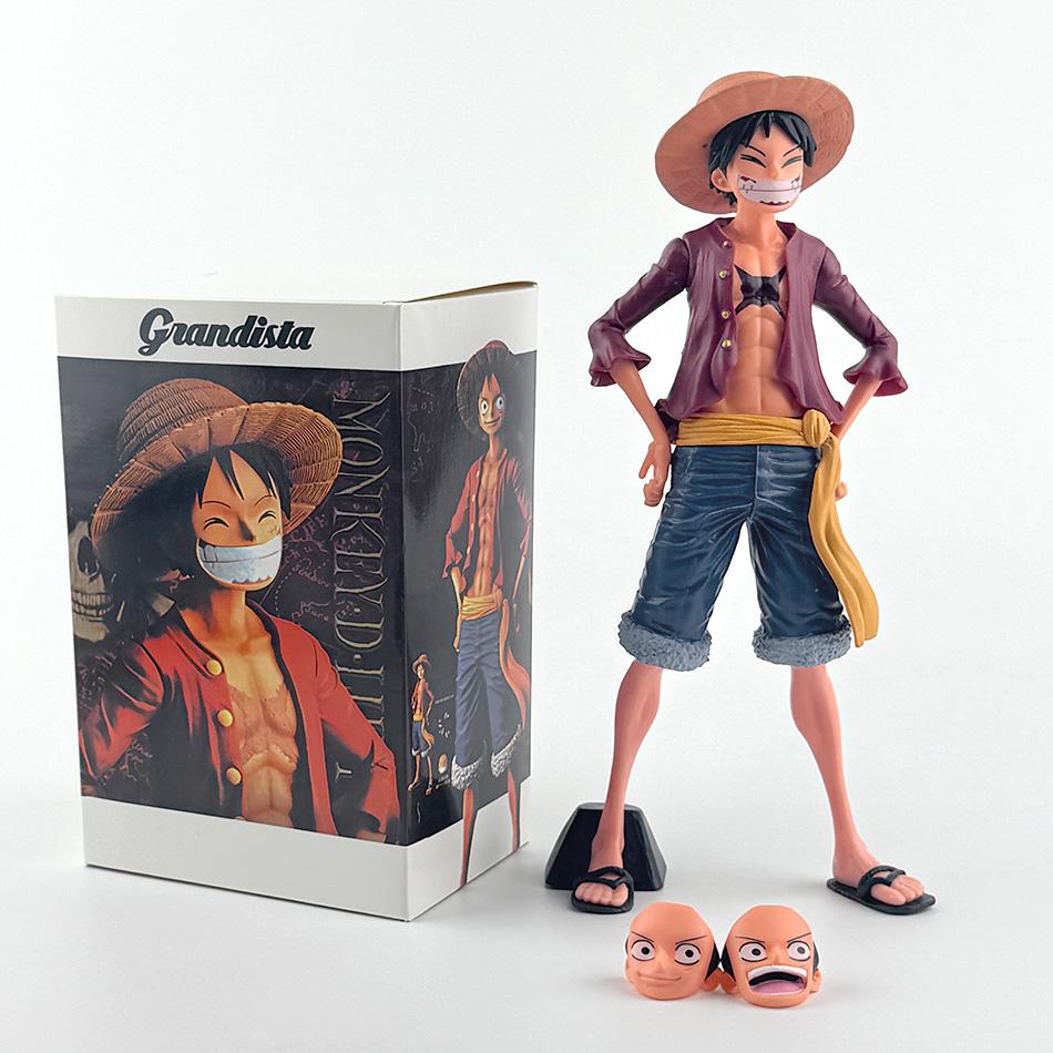 One Piece Anime Figure Confident Smiley Luffy Three Form Face Changing Doll Action Figurine Model Toys Kits PVC Model Dolls