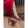 Rode Bruidsschoenen Bruidsschoenen Designgevoel Niche Kant Puntige Stilettohak Lage Franse Hoge Hakken Pumps Vrouwelijke Temperament