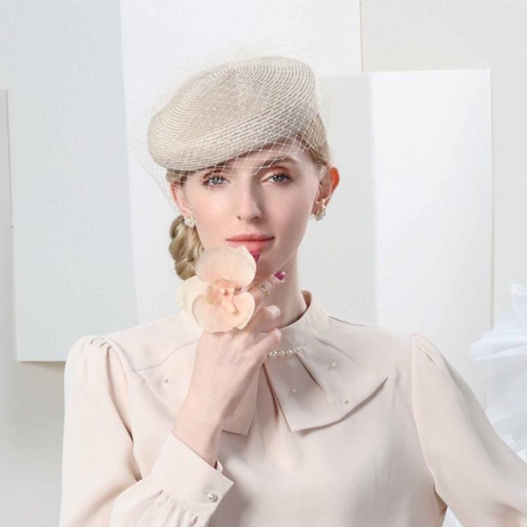 English Womens Church Hat Kentucky Fascinator with Veil Pill Box Hats Derby Womens Hats for Tea Party Wedding Hat