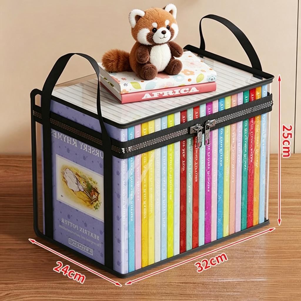 Book Storage Bag Transparent Visible With Zipper Handle Organizer Bag Multifunctional Dustproof Large Capacity Moisture
