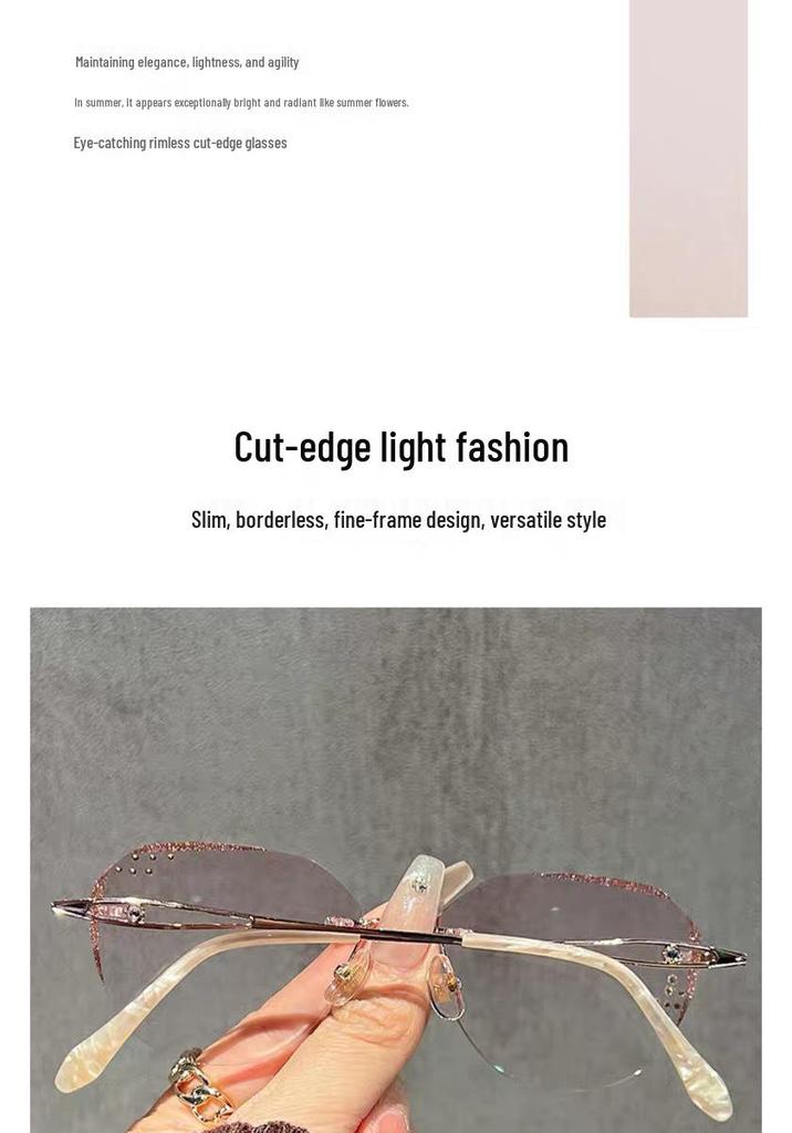Elegant Rimless Rhinestone Gradient Reading Glasses with Anti-Blue Light Protection