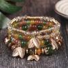 Bohemian Leaf- Ethnic Pendant Elastic Cord Beaded Multi-Strand Bracelet
