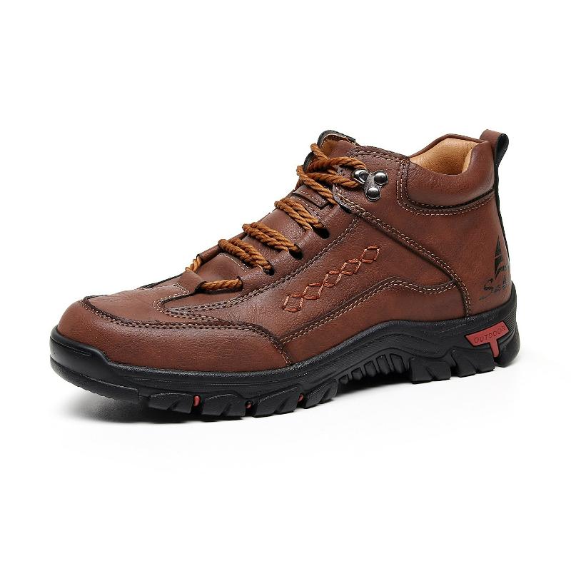 Handmade Men's Boots High-Top Casual Shoes Lace-Up Outdoor Men Hiking Shoes Non-slip Leather Ankle Boots Plus Size Fashion Boots