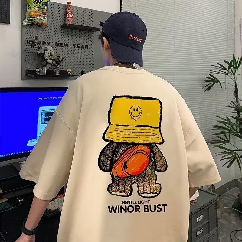 

Мужская модная футболка с круглым вырезом и короткими рукавами с принтом для лета, свободный повседневный топ 5XL абрикосовый