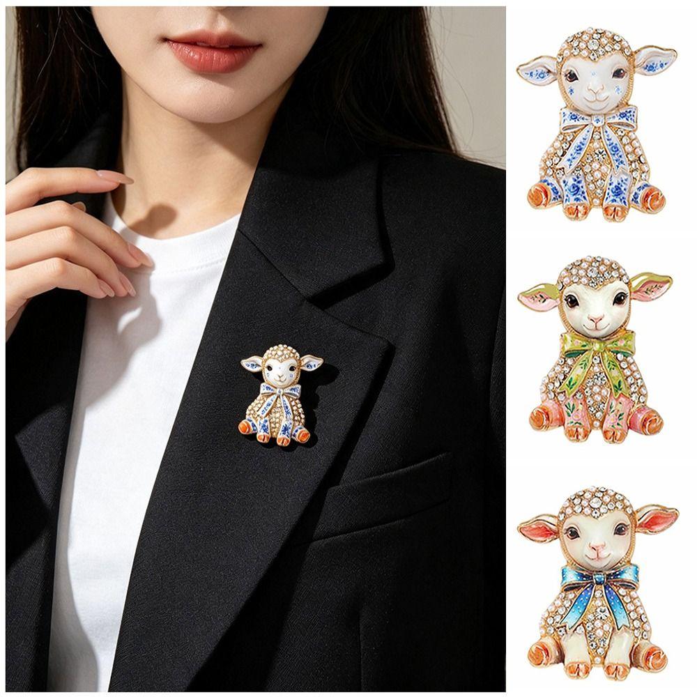 Sheep Shape Lapel Pin Bowknot Decor Pin Fashion Metal Pin Gift