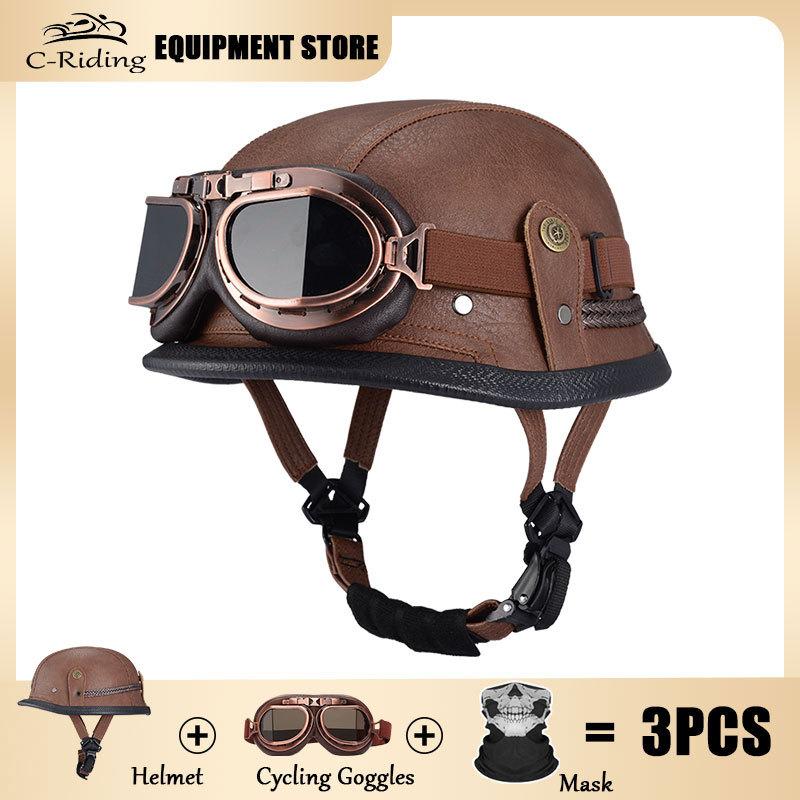 Vintage Black Retro Helmet Summer Breathable Sun Protection Lightweight Helmet Leather High Quality DOT Approved