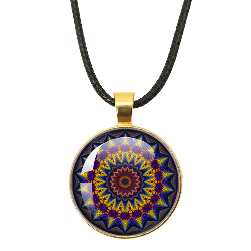 Klassische Lebensblume Seilkette Glasanhänger Halsketten Mandala Elegante und komplexe Muster Halsketten Damen Cabochon Schmuck