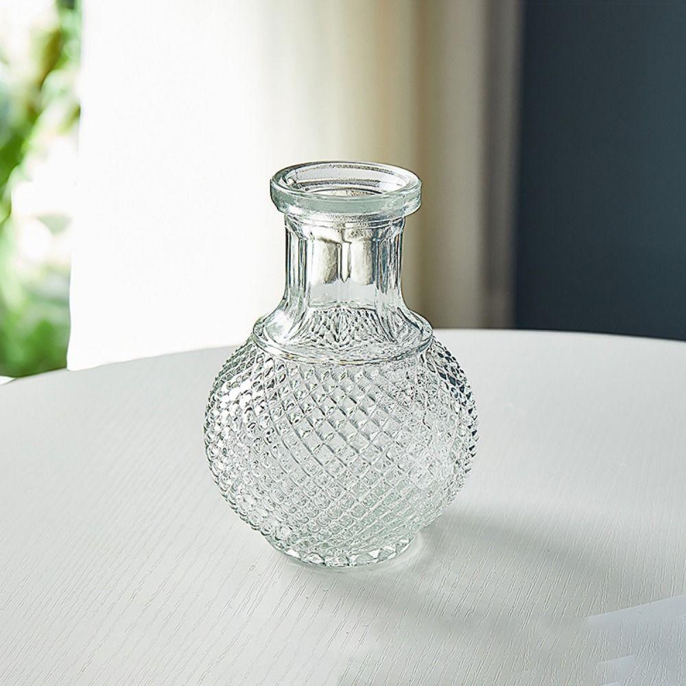 Glass Creaft Transparent Hydroponics Vase Embossed Printing Mini Glass Vase  Home Decor