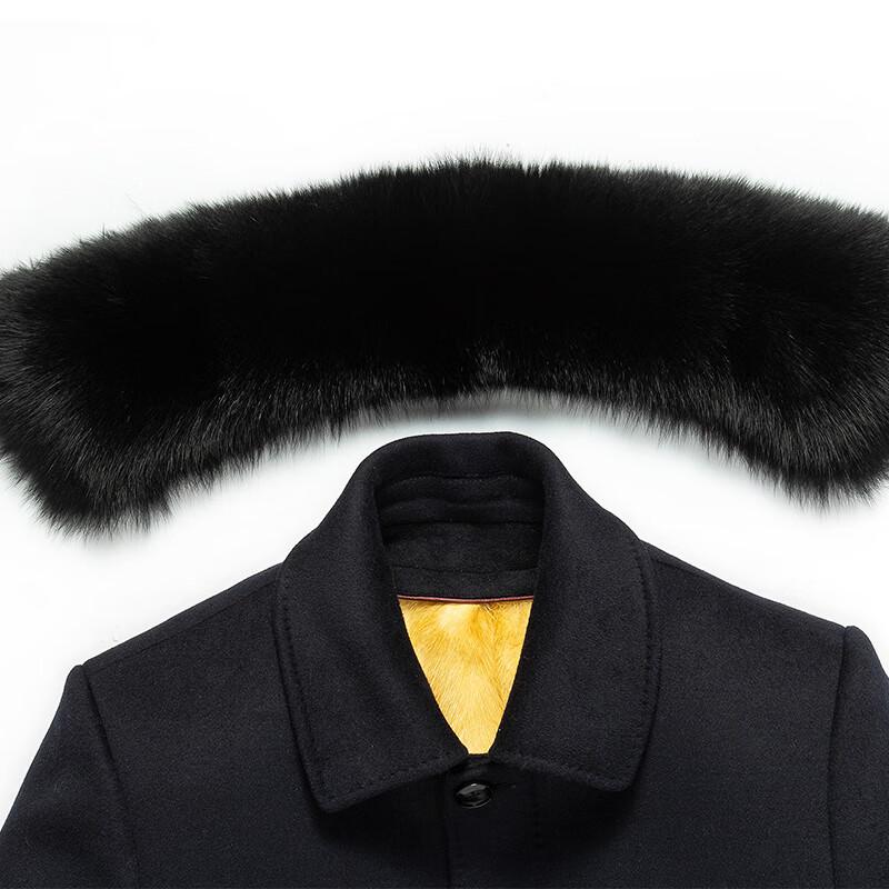 FengXun Men's Winter Wool Blend Overcoat with Removable Rex Rabbit Fur Liner and Fox Fur Collar
