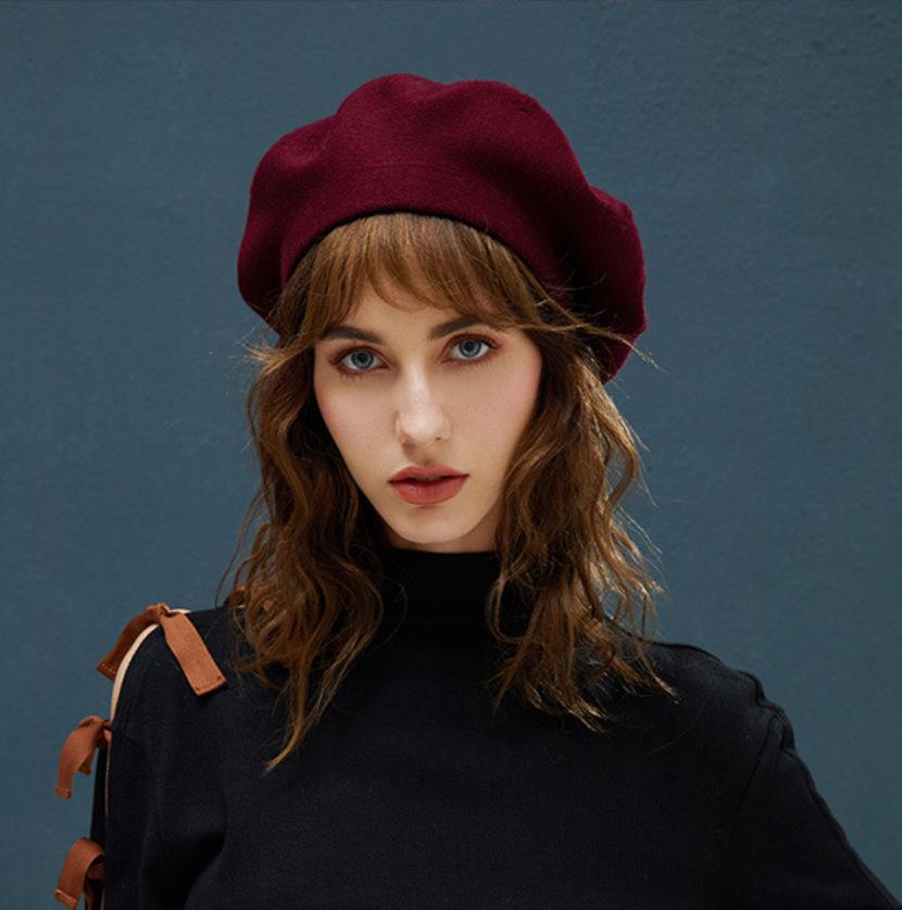 French Women's Wool Knit Striped Beret: Warm, Elastic, Brimless Winter Hat