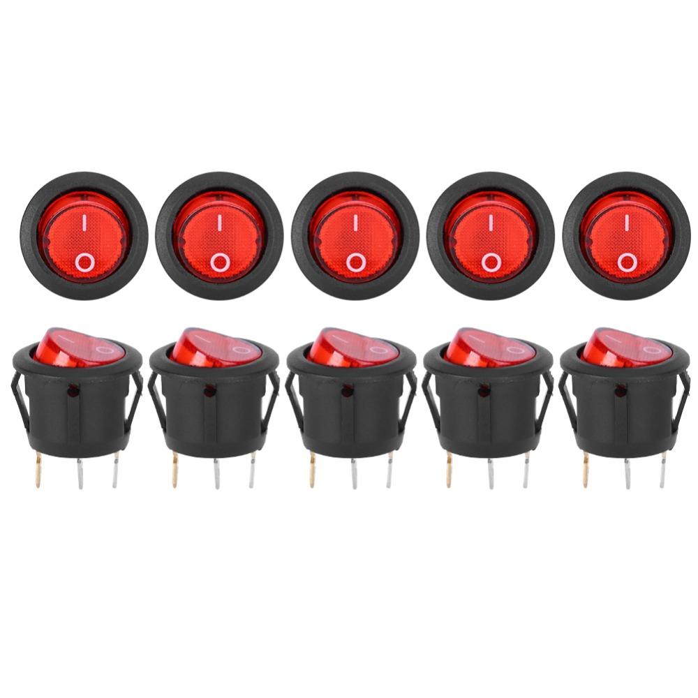 10 PCS KCD1 Round Rocker Switch Red Light Mini Circle Toggle Switches  Popcorn Maker