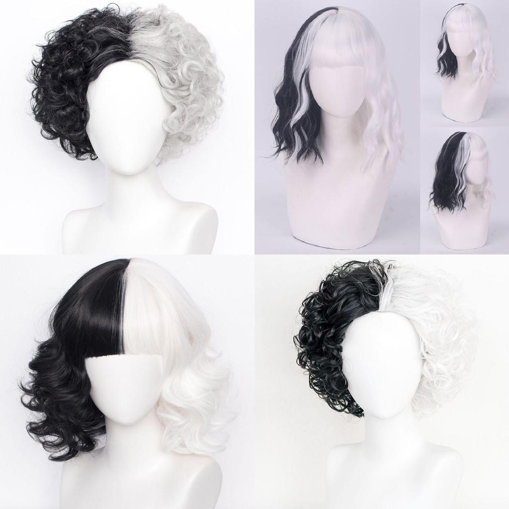 Stylish Cruella De Vil Inspired Full Head Wig With Chic Bangs For Ladies