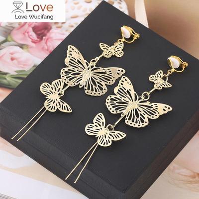 Design 3 Butterfly Shape Tassel Clip On Earrings Wihtout Piercing For Women Fashion Luxury Big Statement Earrings