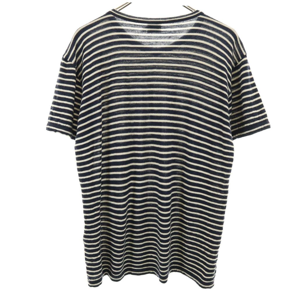 Armani Collezioni Border Pattern Short Sleeve Knit M Dark Blue Women Used