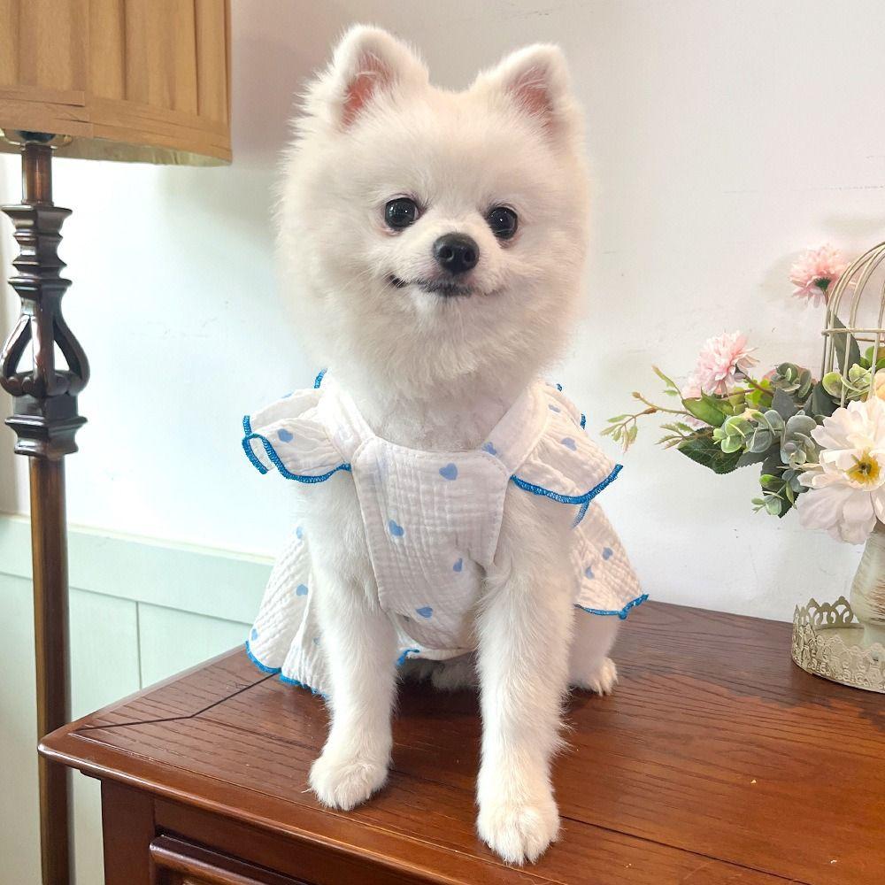 New Cute Printed Summer Dog Princess Dress Bow Heart Thin Puppy Clothing Cotton Kitten Pet Skirt for Small Dogs