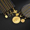 Men's Stylish Gold Color Necklace, Stainless Steel Geometric Cross Pendant Necklace, Vintage Fashion Jewelry Gift To Father