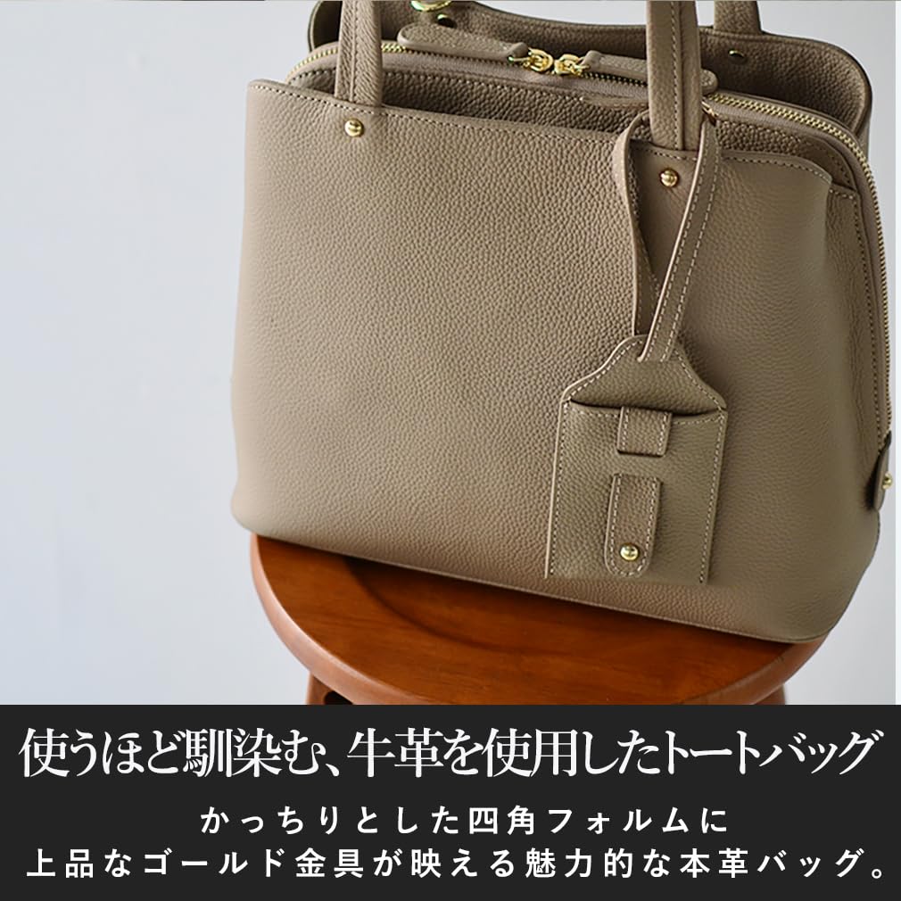 VITAFELICE Genuine Cowhide Leather Square Handbag for 2-Way Women, Vinb-l16045 (Gray Beige)