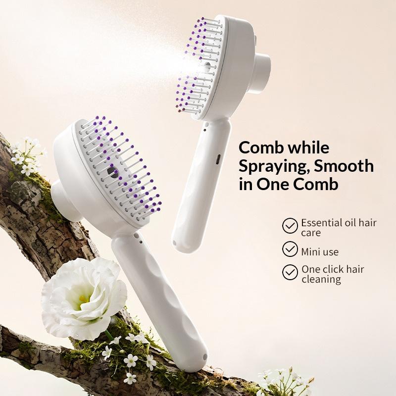 Rechargeable Electric Frizz Control Hair Brush Anti Static Steam Spray Massage Comb for Daily Hair Grooming