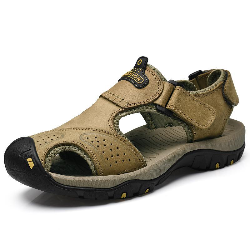 Cheap Large Size Sandals Summer New Men's Hollow Breathable Cool Slippers Outdoor Bag Head Beach Dad Shoes