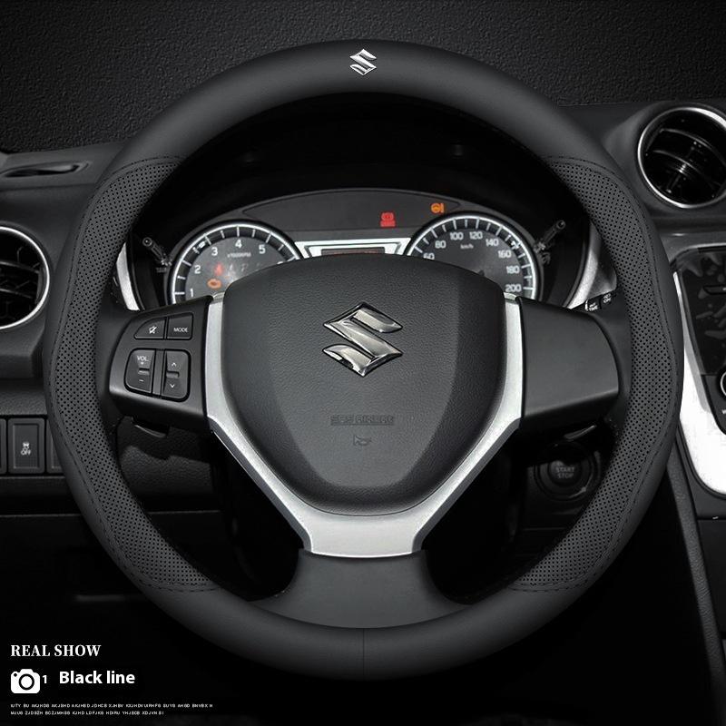 TLIN5 Car Leather Ventilate Anti-Slip Steering Wheel Cover For Suzuki S-Cross Swift SX4 Vitara Jimny Grand-Vitara Baleno Ciaz Samurai