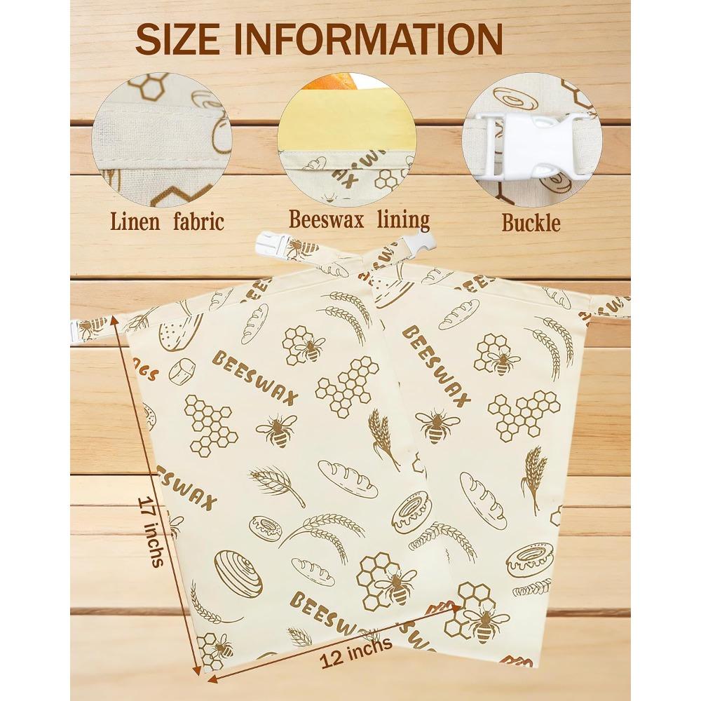 Sacos reutilizáveis de cera de abelha para pão caseiro e fermento natural - Pacote com 2; Sacos de armazenamento de pão de algodão orgânico e linho de 17 polegadas x 13 polegadas