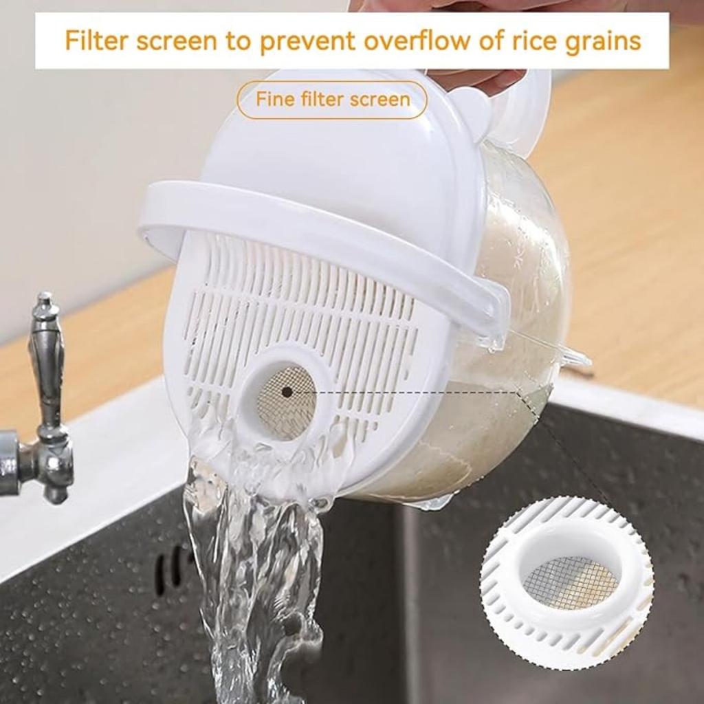 Bol pentru curățat orez, Spălător de orez, Bol strecurător pentru orez, Strecurătoare pentru orez cu mâner, Bol strecurător pentru spălarea orezului cu capac