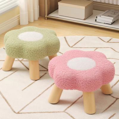 Blumenhocker mit Holzbeinen Wolken-Samtkissen Fußstützenhocker Wohnzimmer Schlafzimmer Couch Sofa Unter-Schreibtisch Gepolsterter Sitz Schminkhocker