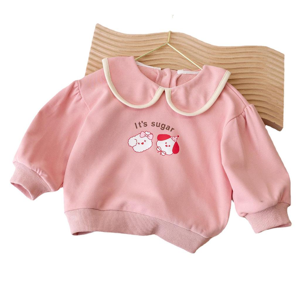 Korean-Style Spring Sweater for Baby Girls with Cute Lapel and Long Sleeves