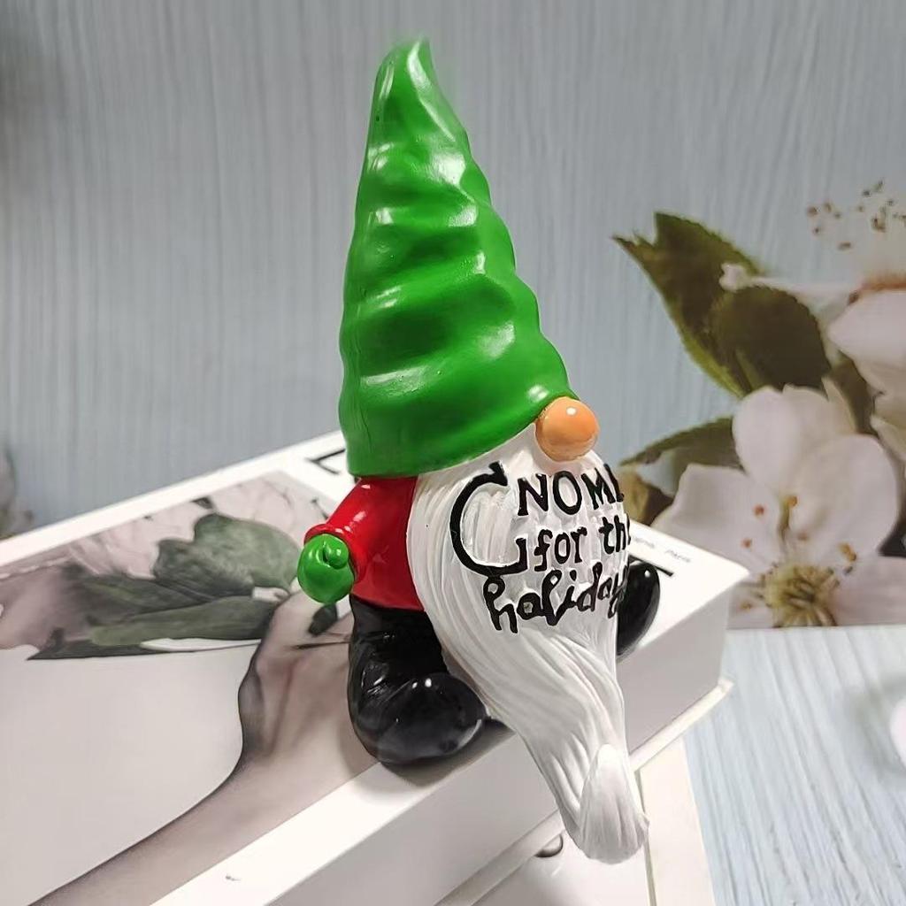 Creative Resin Christmas Gnome Ornament with White Beard for Desktop Decoration