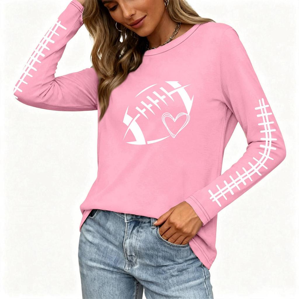 Women's Long Sleeve Rugby Print Neck Tee with Side Slits for Casual Wear