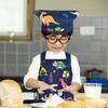Athbavib Kids' Dinosaur Apron, Navy, with Triangle Scarf and Pockets, Easy to Put on and Take Off, Kids' Apron, Back Cross Apron, Adjustable, 50*60cm,