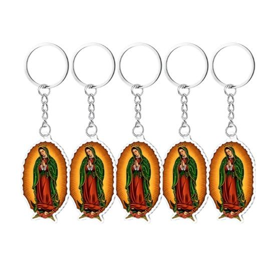 Religious Keychain for Men Women Catholic Virgin Mary Keepsake Christian Acrylic Keyring Small Baptism Favors for Guests