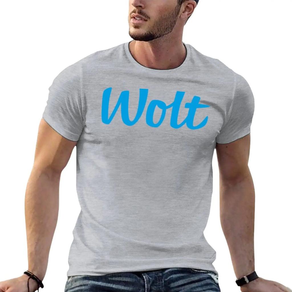New fashion heavyweight vintage Summer  Wolt logo blue Food Delivery for a boy quick-ying t-shirt mens big and tall t shirts