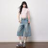 Fashion Dark Blue High Waist Casual Wide Leg Cropped Capri Denim Pants For Women Loose Straight Slimming FigureFlattering AllMatch Capri Trousers