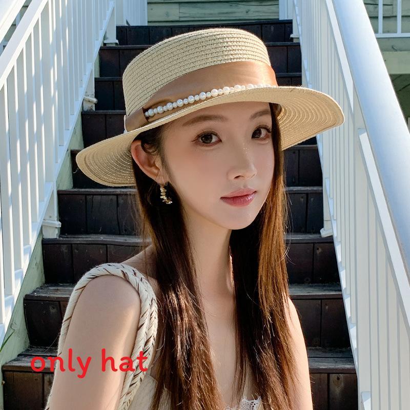 

Classic French Vintage Pearl Sun Hat With Wide Brim For Summer Outdoor Sun Protection бежевый