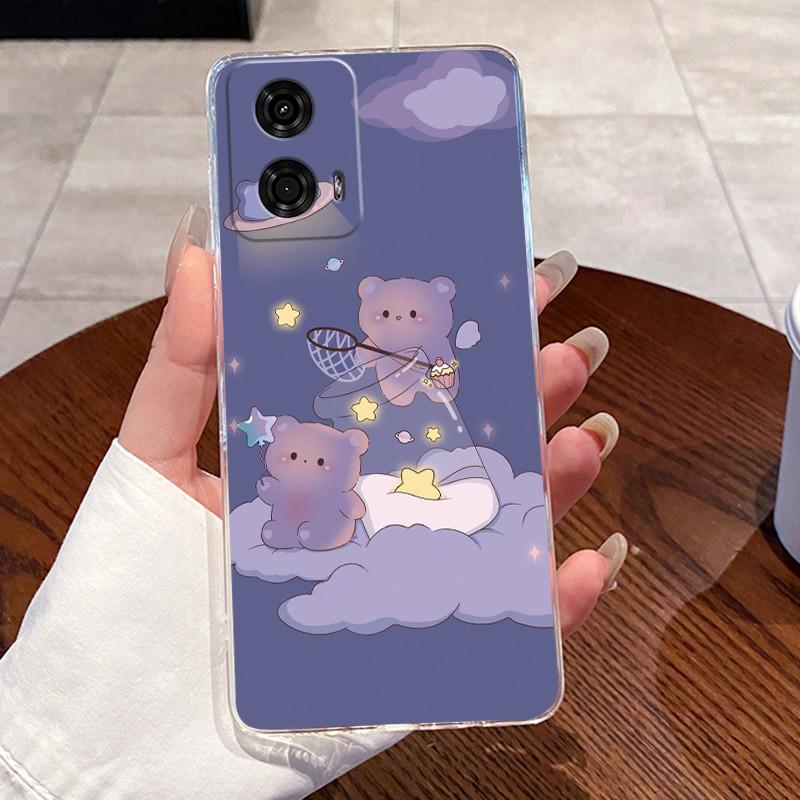 Jelly Casing For Motorola Moto G24 / Moto G24 Power Clear Silicone Soft TPU Back Cover Cute Cat Rabbit Heart Protective Case