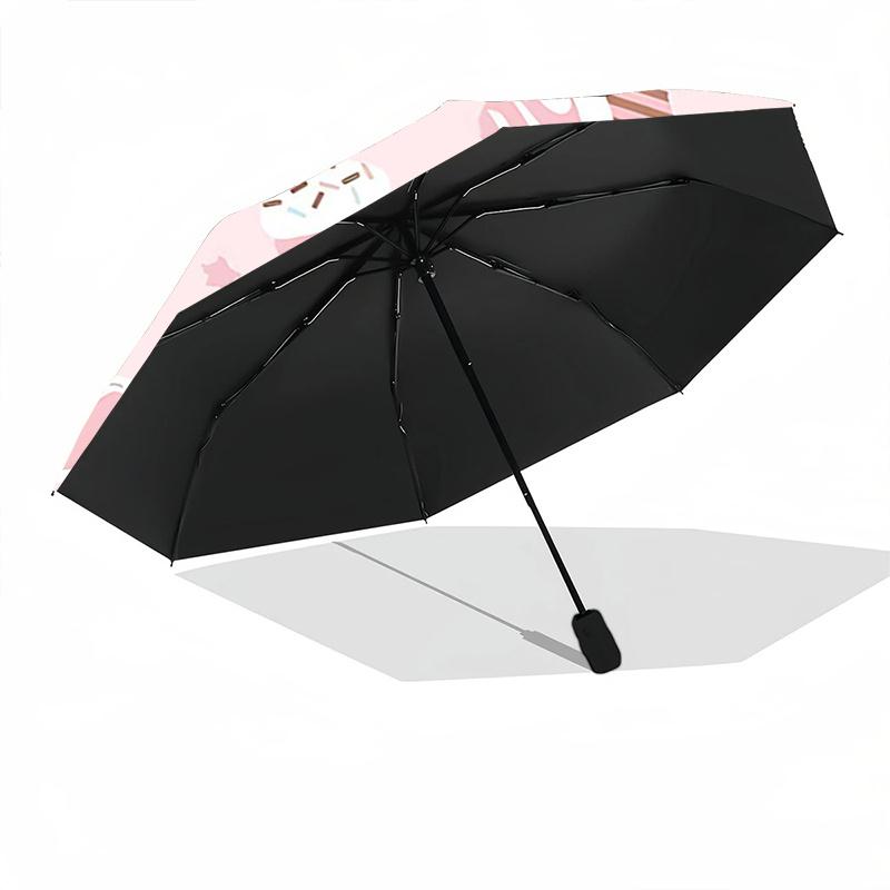 1pc Cute Bunny Cupcake Print Auto Open Close Umbrella - Portable Folding Design with Iron Frame - Outdoor for Fans, Travelers, Everyday Use - Perfect